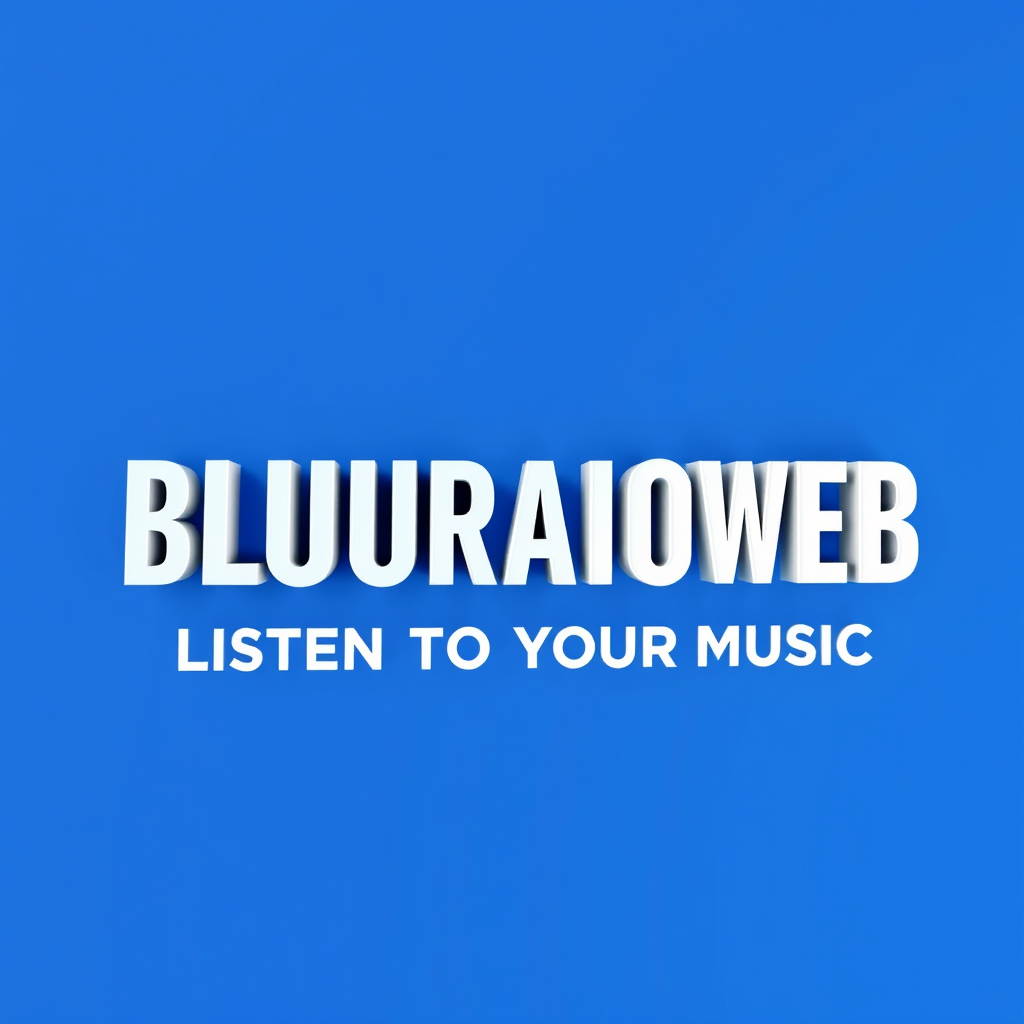 3D Logo idea: 3D logo for Générer 1 logo en 3D en forme de restangle en fond bleu au nom de BLURADIOWEB en blanc ainsi que le slogan LISTEN TO YOUR MUSIC , three-di