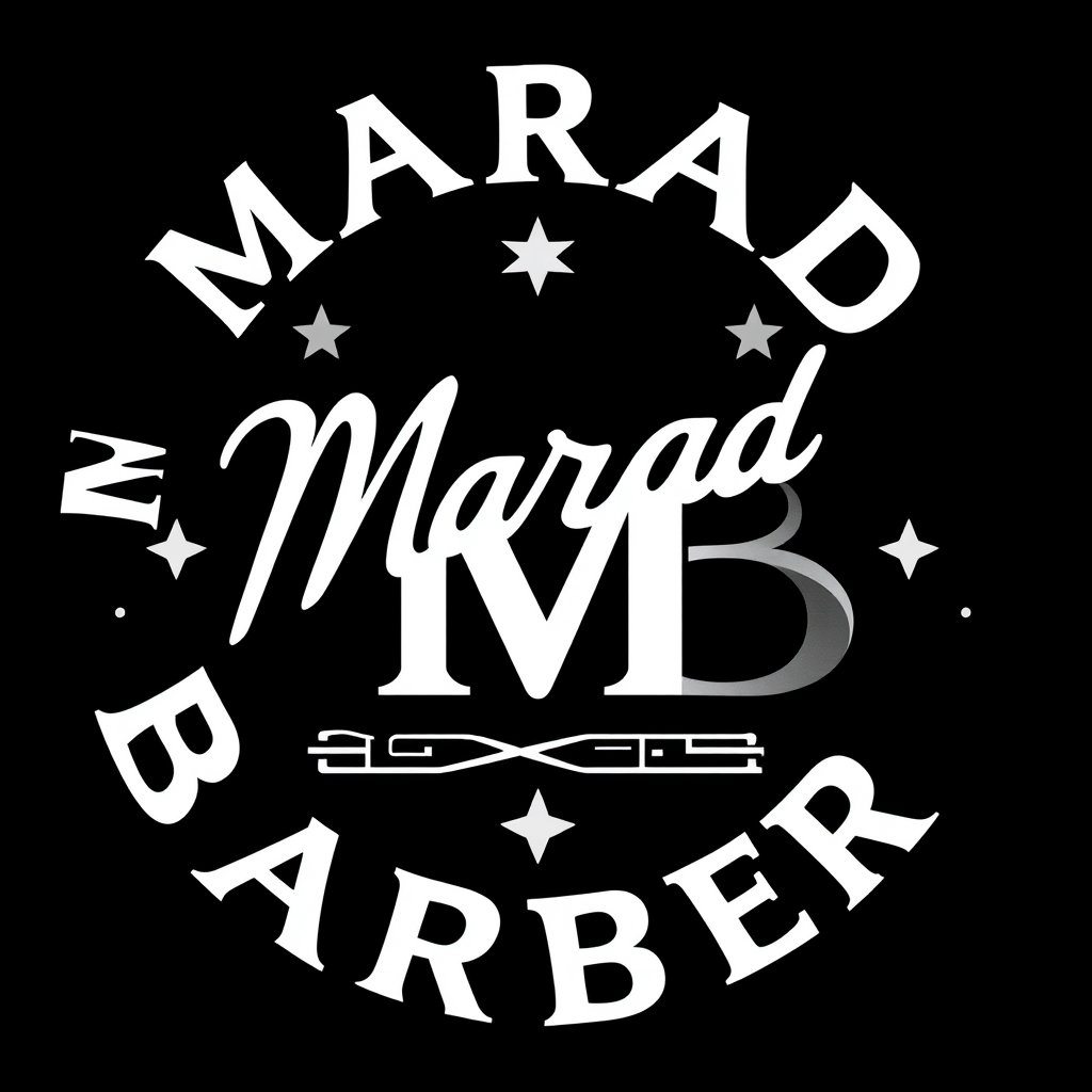 Main logo studio: MaradBarberMB oval bllack white logo modern write