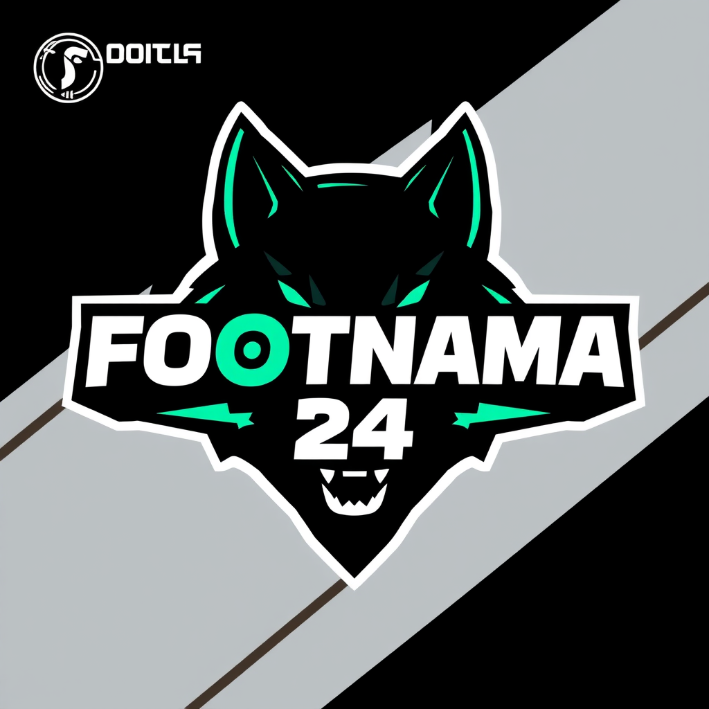 Main logo studio: FOOTNAMA 24, modern international football media brand, minimalist professional logo, bold clean typography, football icon, black and white with a sub
