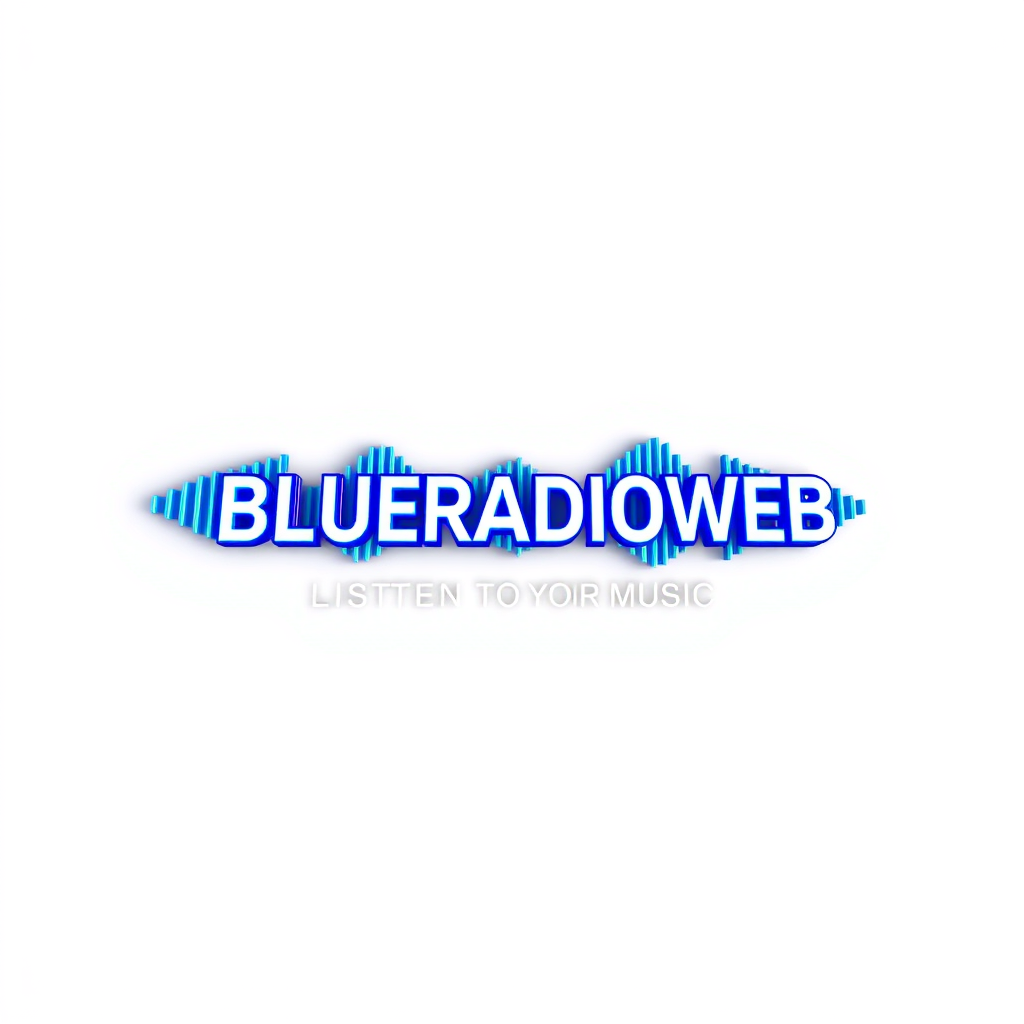 3D Logo idea: 3D logo for BLUERADIOWEB LISTEN TO YOUR MUSIC, a music tech brand, 3D sound wave form, neon blue glow , three-dimensional render, realistic depth and 