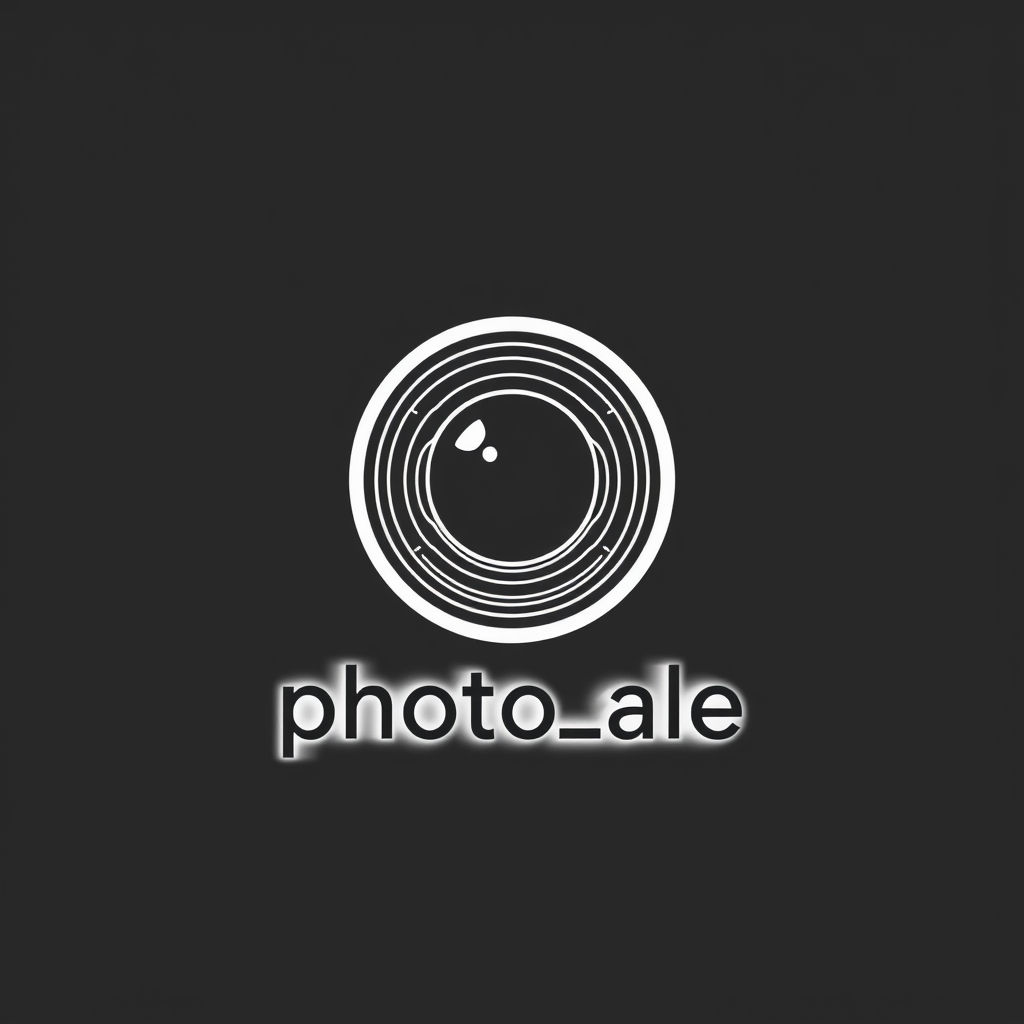 Minimalist Logo idea: minimalist logo, simple geometric mark for Minimalist logo for "photo_ale.jpg". Elegant camera lens with clean concentric circles and a subtle apertur