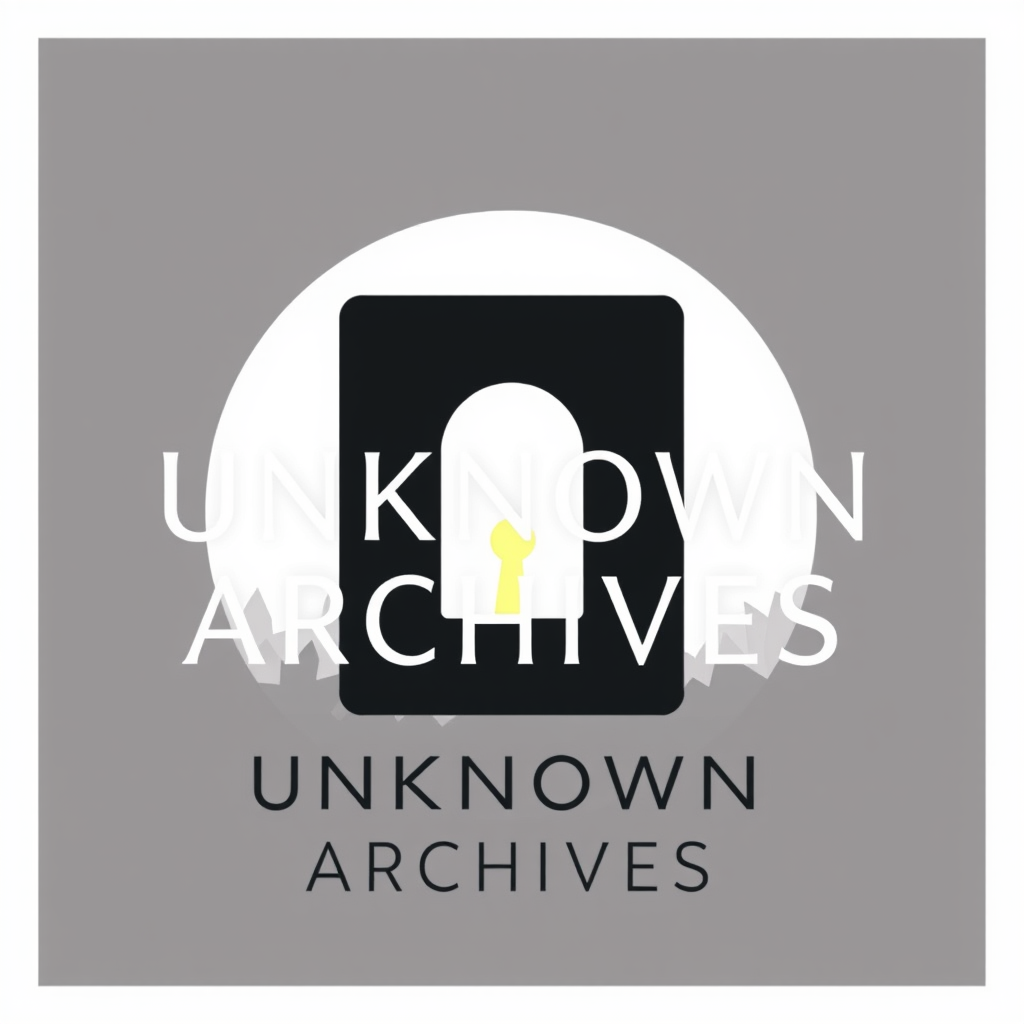 Main logo studio: Create a premium minimalist logo for “Unknown Archives”. A mysterious black archive symbol shaped like a simple ancient vault or sealed document, with