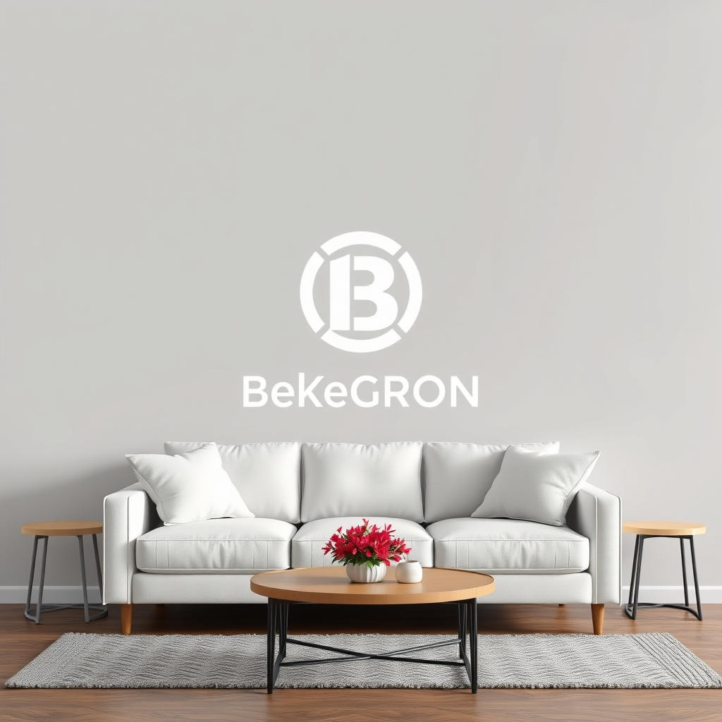 Main logo studio: Make a logo with a picture of a sofa with a white begron