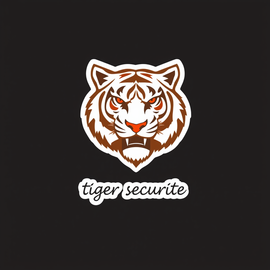 Main logo studio: logo de tigre sur fonds blanc avec couleur orange ; ecrit "tigre securite" en dessous