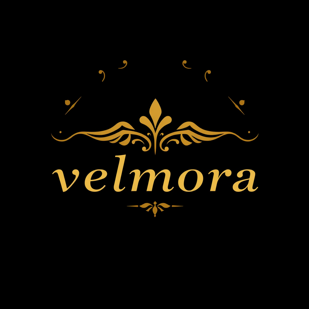 Main logo studio: Give me a brand logo which is very meaning ful and has a meaningful name with classic look yet effective arey , and brand name is "velmora" with black