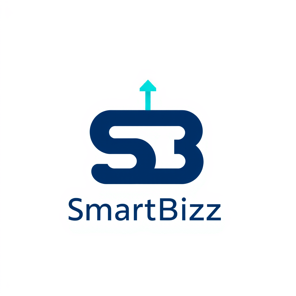 Main logo studio: SmartBizz Digital, premium minimalist tech logo. Create a sleek abstract SB monogram with a subtle upward motion integrated into the letters, symboliz