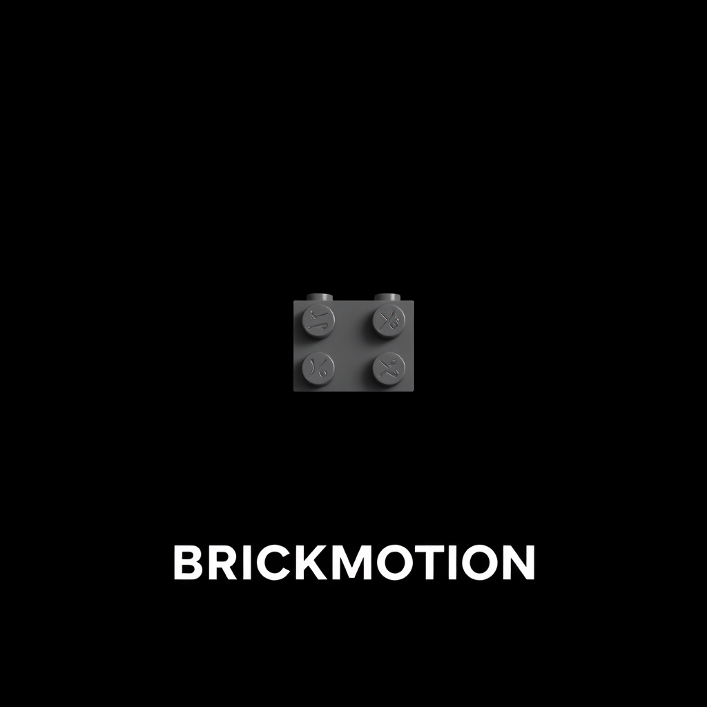 Main logo studio: Minimalist professional YouTube profile picture for a LEGO stop-motion channel called “BrickMotion”. Pure black background. One simple classic LEGO br