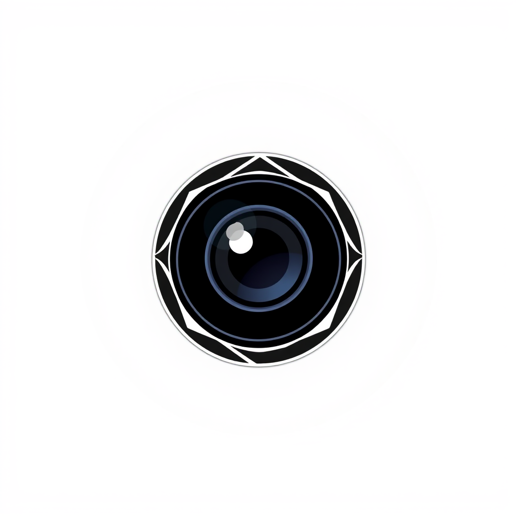 Minimalist Logo idea: minimalist logo, simple geometric mark for Minimalist photography lens icon only, no camera body. White lens with clean geometric details on a pure bl