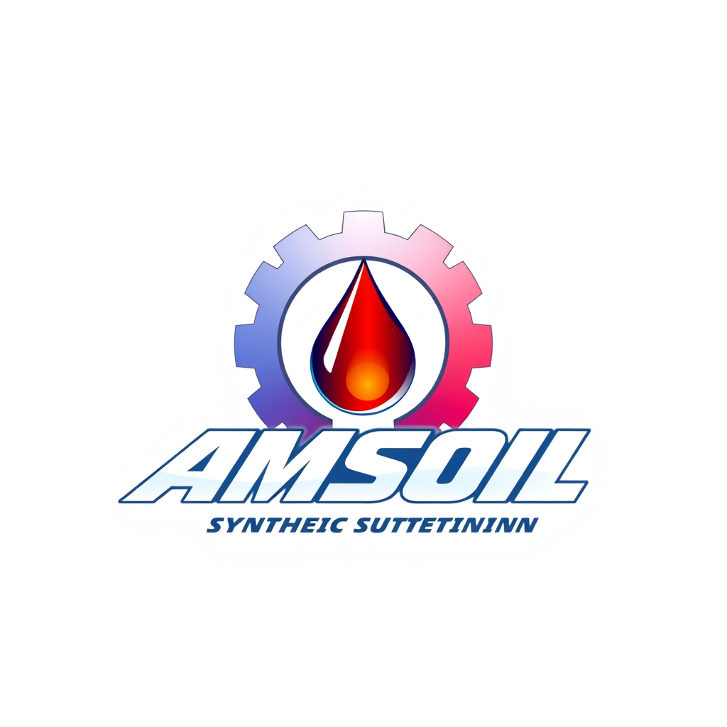 Gradient Logo idea: gradient logo for Amsoil Synthetic Distribution LLC , gear icon with oil drop, red and blue colors, bold professional automotive style , smooth color