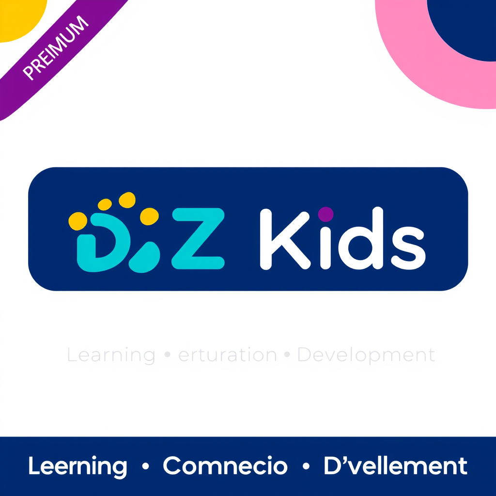 Main logo studio: Create an exceptional premium logo for “DZ Kids”, combining a child’s growth, intelligence, learning, communication and creativity into one unique ele