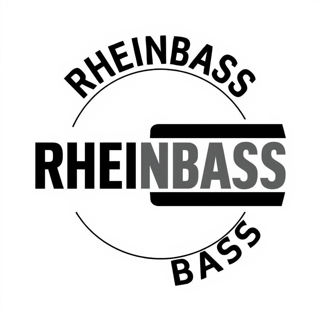 Main logo studio: Create a logo for my record label "RHEINBASS". Monograme, Uppercase, Italic, Bold, Minimalist, Geometric, Music Industry...