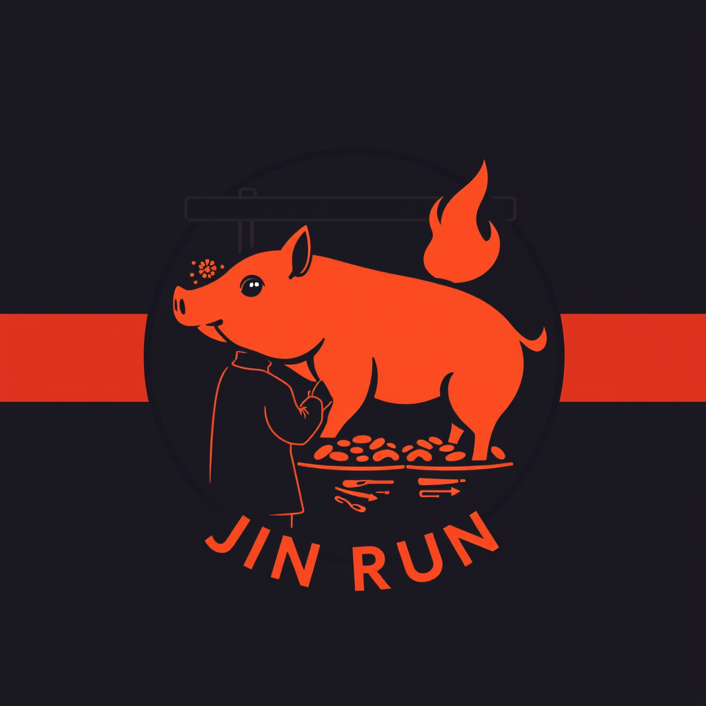 Main logo studio: 金润 JIN RUN FOODS make it round logo roasted pig shop with a human profile icon in it