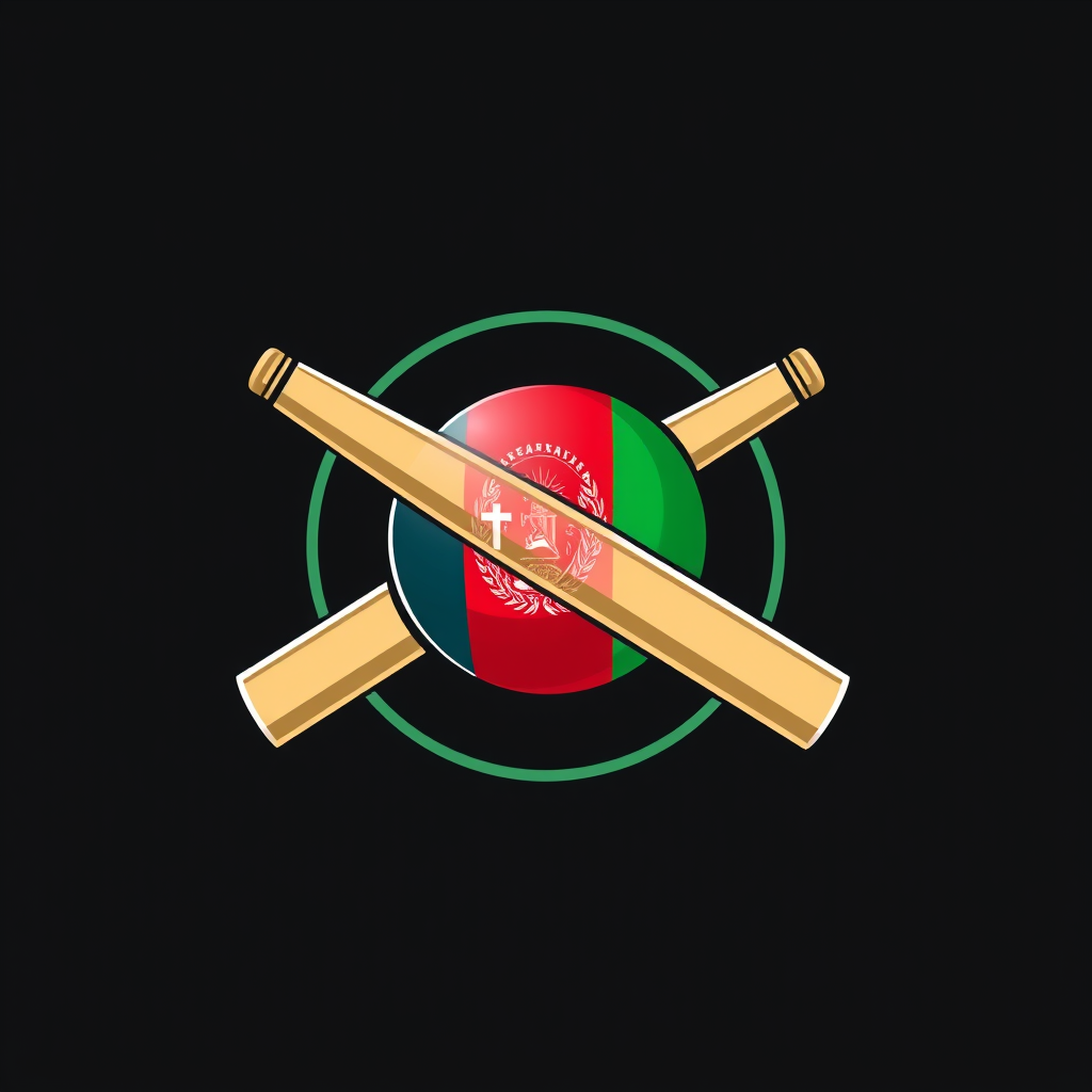 Main logo studio: Create a professional Afghanistan cricket Facebook page logo. A realistic cricket ball and crossed cricket bats, Afghanistan flag colors, bold modern 
