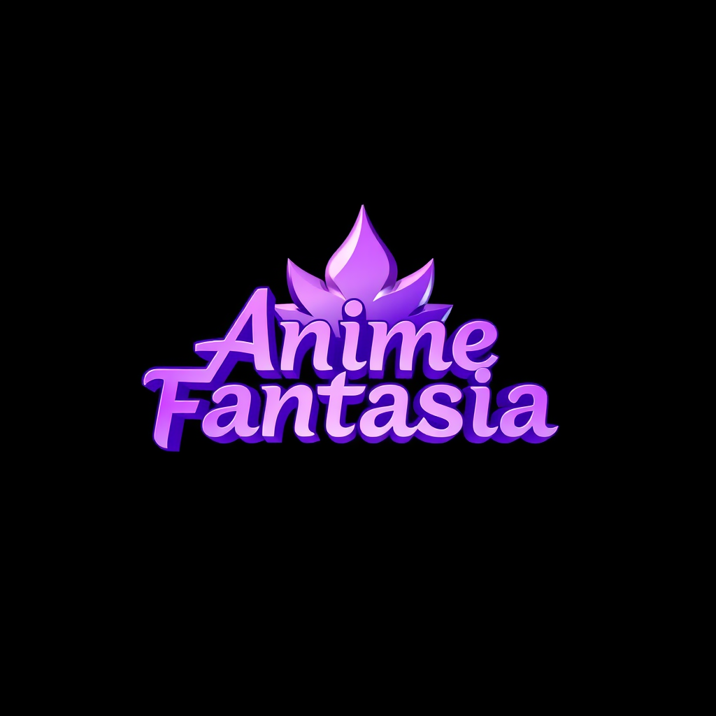 3D Logo idea: 3D logo for Anime Fantasia, violet, dark background , three-dimensional render, realistic depth and shadows, glossy or metallic surface, dramatic ligh