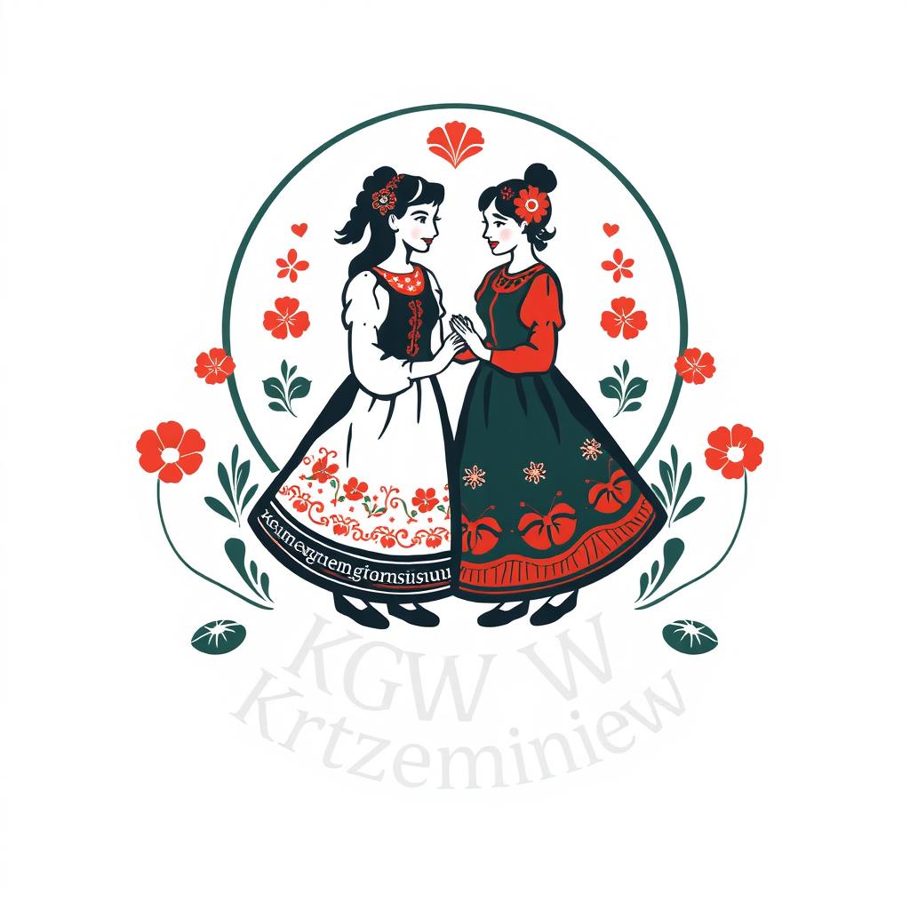 Main logo studio: Stwórz kolorowe, radosne logo dla „KGW Krzemieniew”. Polski folklor inspirowany wzorami łowickimi: barwne kwiaty, maki, chabry, malwy, ludowe ornament