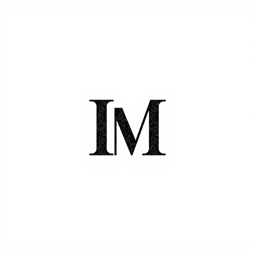Main logo studio: Create a premium monogram logo using the letters IM, creatively combined into one unique symbol. The logo will be used as a stamp/embossing mark on le