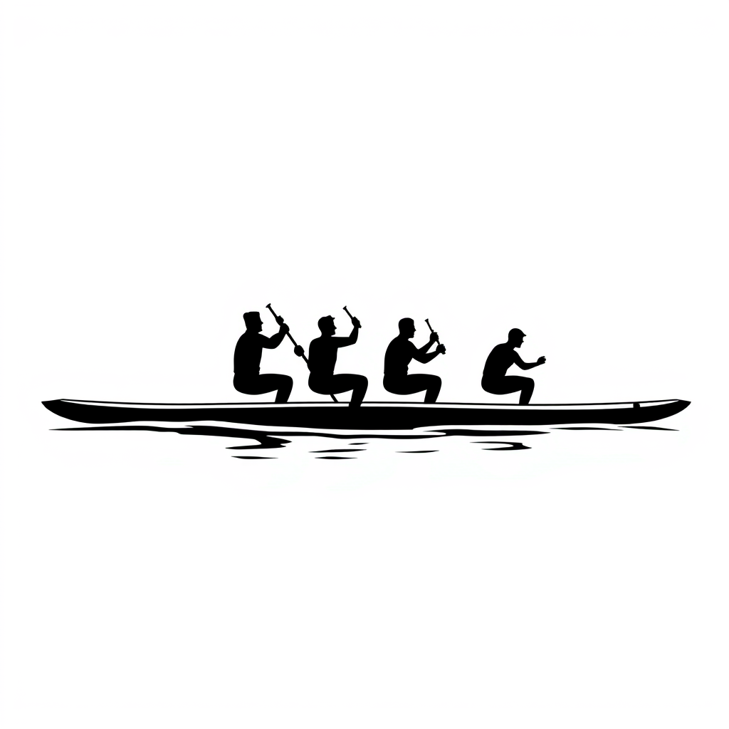 Main logo studio: ich brauche ein logo wo man ein outrigger boot von oben, vertikal, mit 6 paddlern, die dei paddel mit beiden händen festhalten und die paddel imm abwe