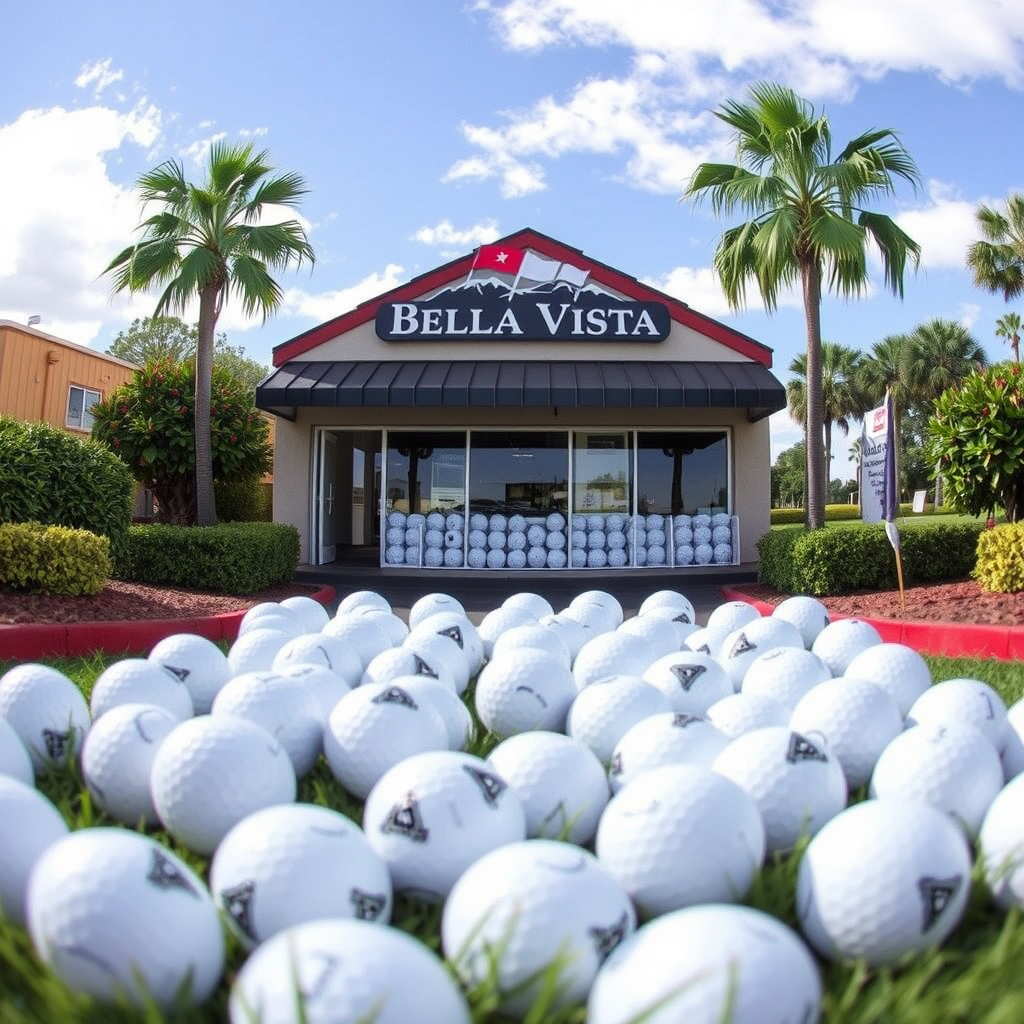 Main logo studio: Bella Vista Ball Co. Golf ball buisness resell balls Your Game. Your Town. Your Ball. dont put coby on the end just Co.