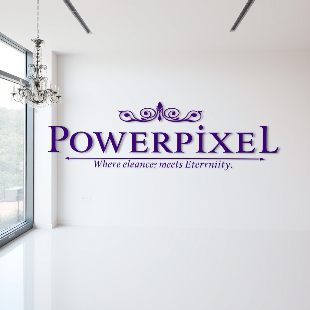 Main logo studio: I have a photograph studio named Powerpixel, tangline: Where Elegance Meets Eternity. It should attract wealthy people so i'd prefer purple coloured l