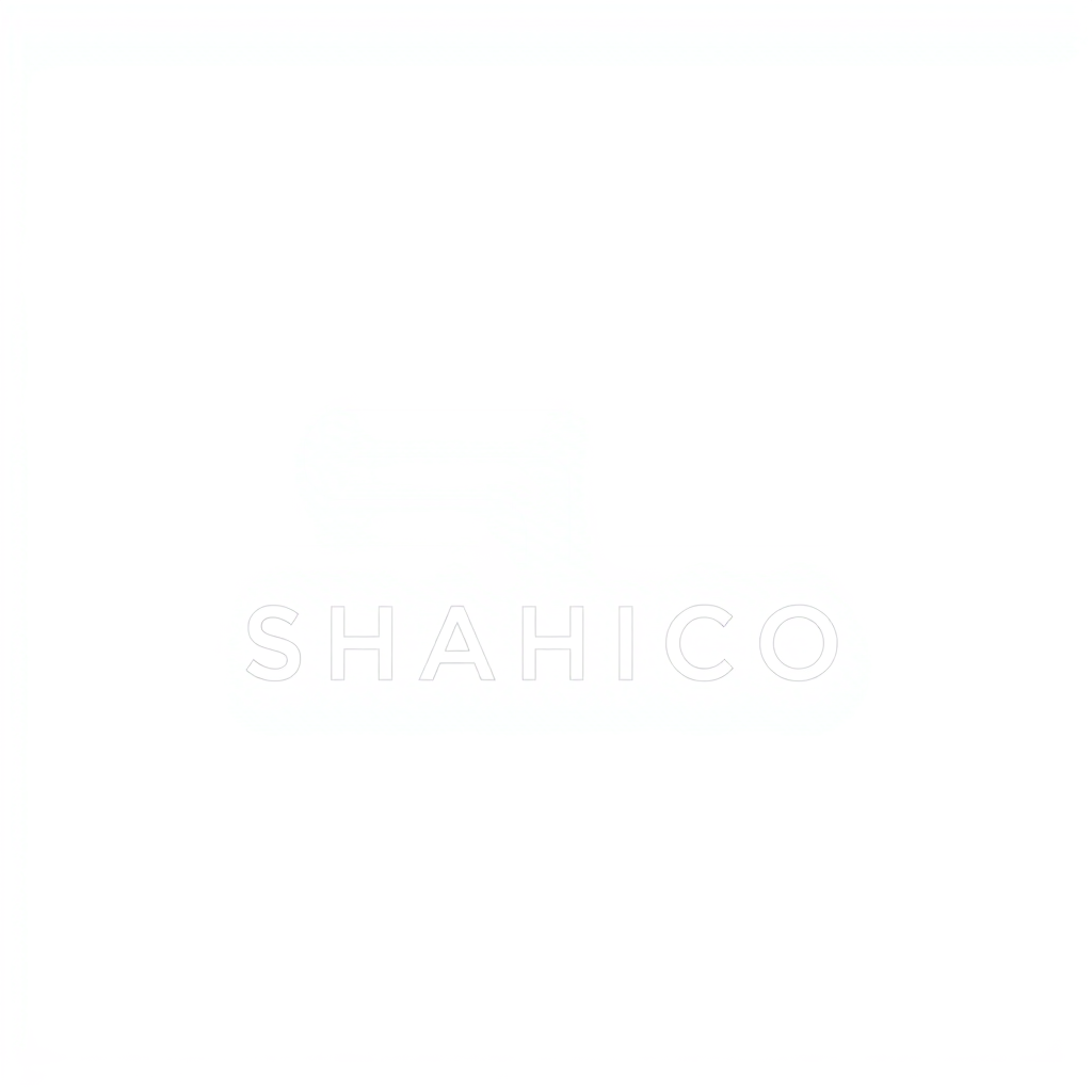 Main logo studio: Create a premium minimalist wordmark for "SHAHICO". Turn the first two letters "SH" into a sophisticated custom monogram inspired by industrial pipes,