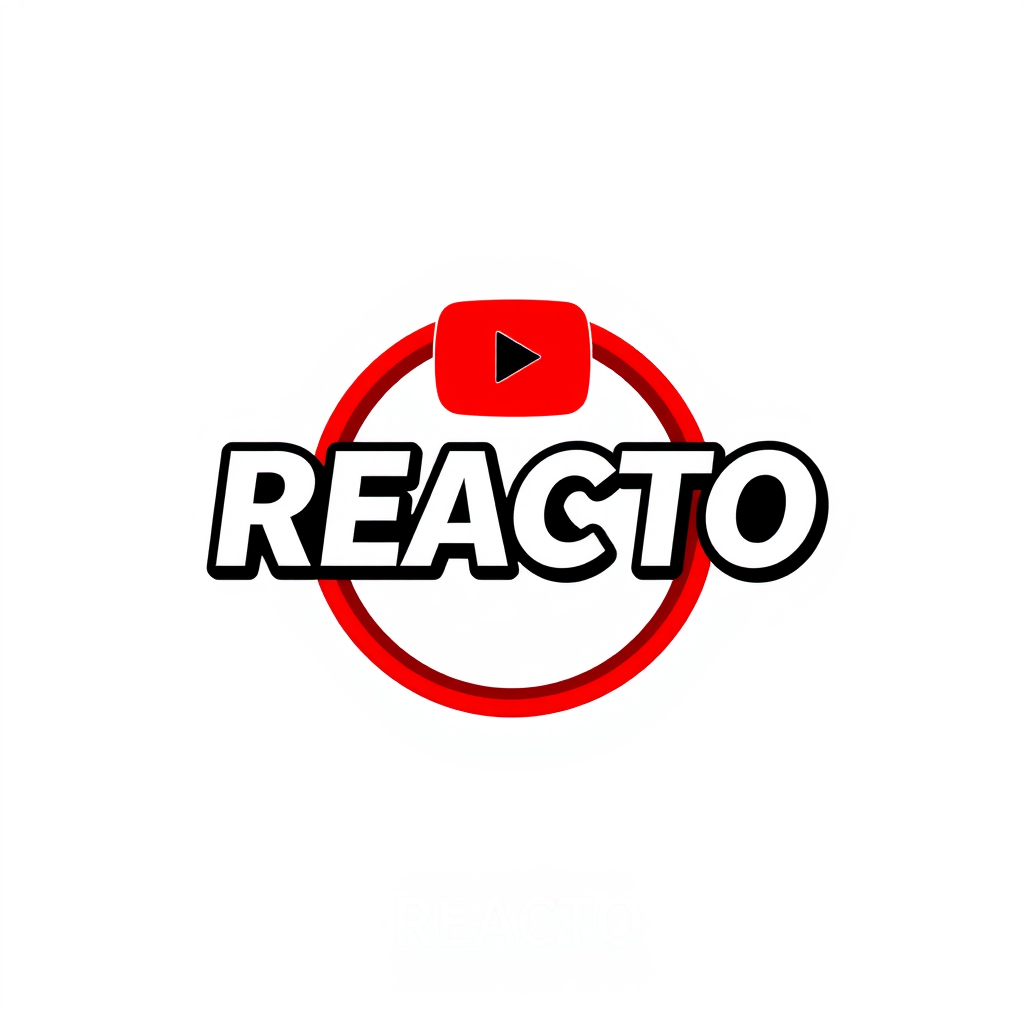 Main logo studio: Viral YouTube logo for REACTO. Bold modern text, energetic reaction icon, play button, 3D style, eye-catching, premium, clean, high contrast, square p