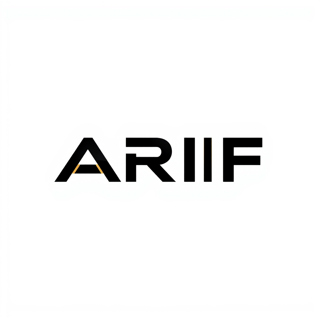 Wordmark Logo idea: wordmark logo of Create a unique, premium, modern logo for the name **ARIF**. Use a creative geometric ARIF monogram, bold custom typography, and a lu