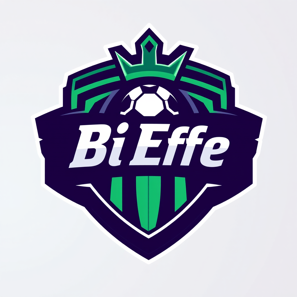 Main logo studio: Create a professional fantasy football logo for a team called "BiEffe". Modern soccer club style, shield shape with thick outline. Main colors: emeral
