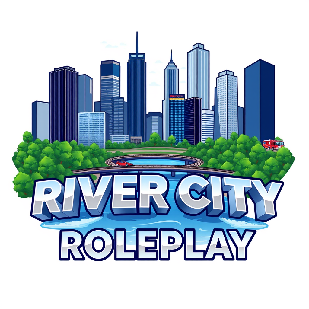 Main logo studio: Create a premium, highly detailed 3D illustrated logo for a Roblox ER (Emergency Response: Liberty County) roleplay community named "RIVER CITY ROLEPL