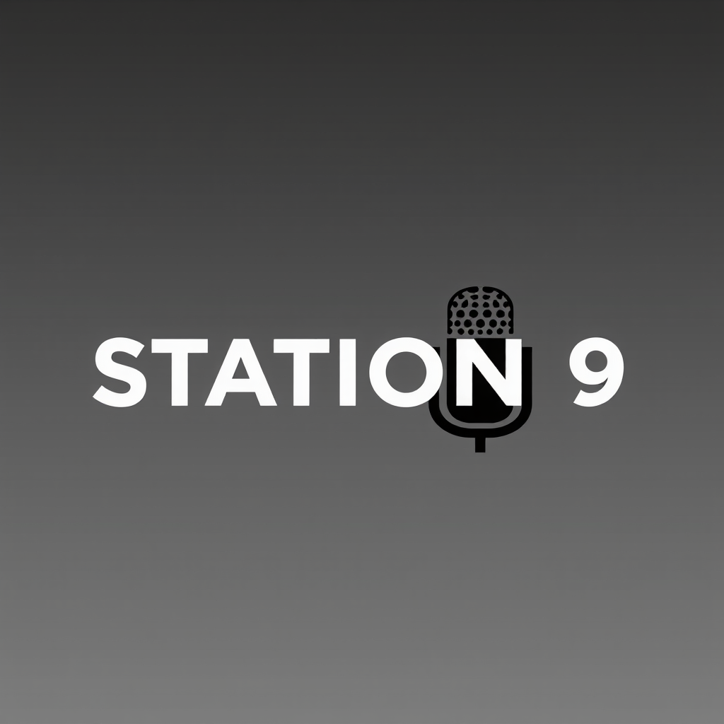 Main logo studio: Create a bold cinematic logo for a Saudi visual production studio called STATION 9. The word STATION and number 9 MUST both be clearly visible. Create