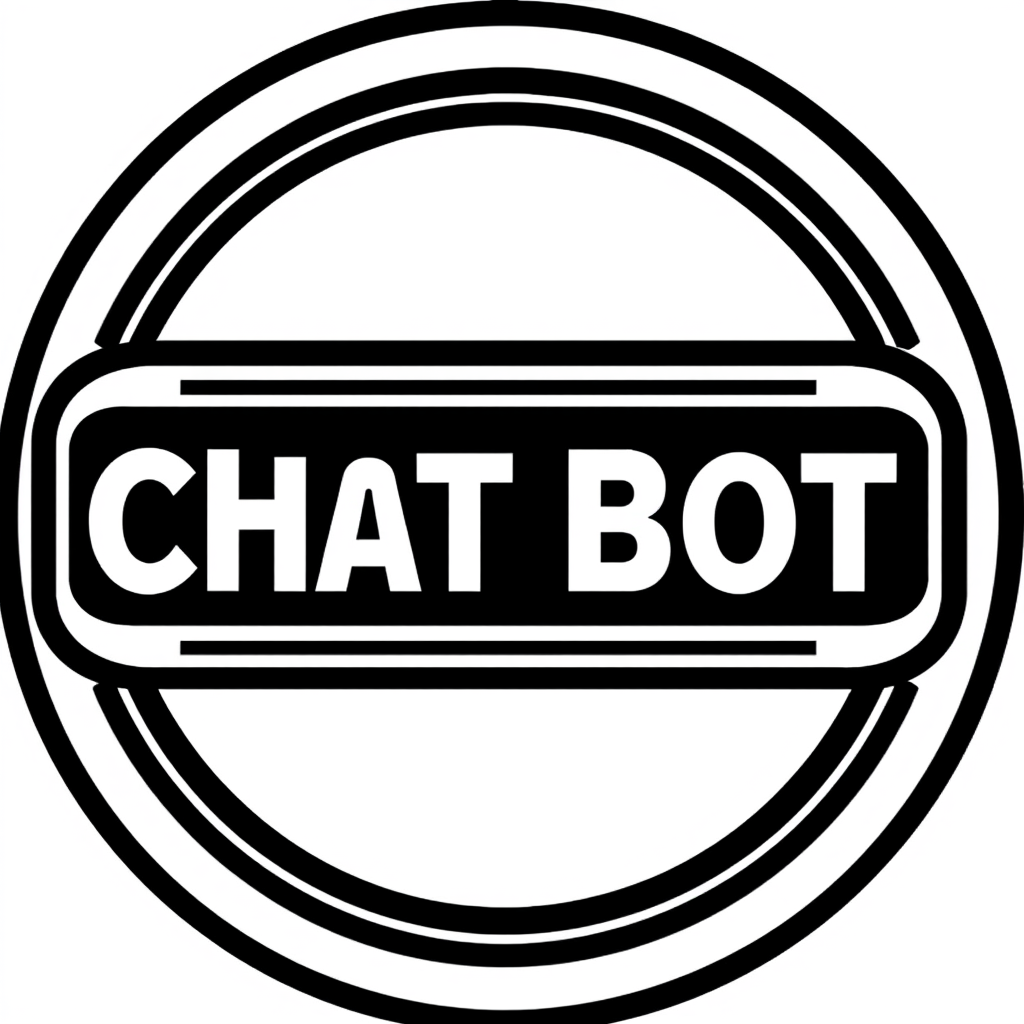 Badge Logo idea: badge logo for make a logo for my ai chat bot , bold badge design, text enclosed in a rounded rectangular or circular badge shape, thick border, clean