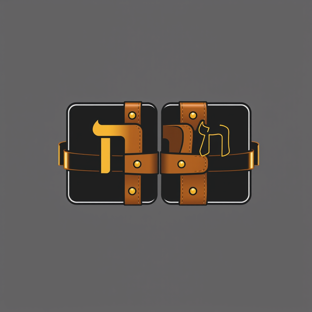 Main logo studio: Authentic Jewish tefillin logo, front view. Two black tefillin boxes. Put the Hebrew letter ש clearly on the RIGHT box. Put the Hebrew letter ז clearl
