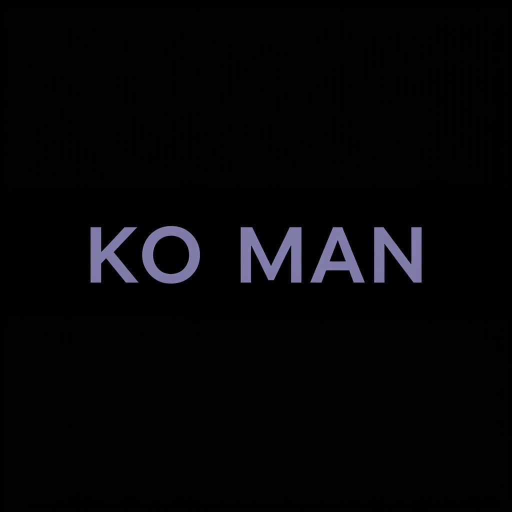 Main logo studio: Create a premium Kick banner for a gaming streamer named "KOMAN". Serious, chill, modern and minimalist style. Dark black and charcoal background with