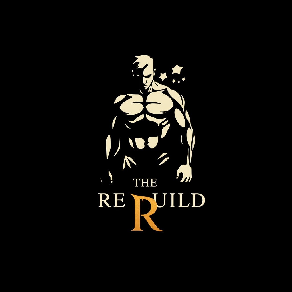 Main logo studio: Iconic luxury logo for **THE REBUILD**. One broken, battle-worn human figure gradually emerging into a stronger, refined version of himself — symboliz