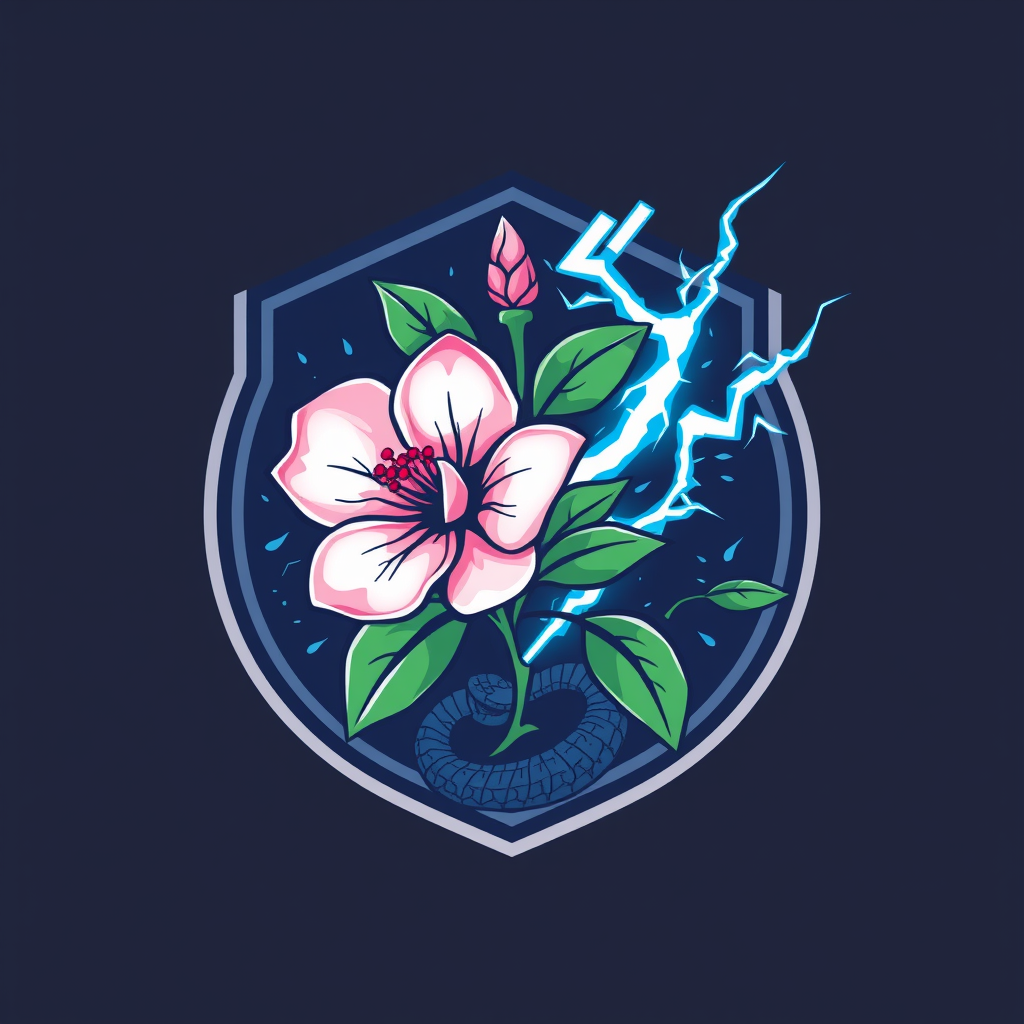 Main logo studio: CyberSecurity team emblem logo, a Sakura herb and Thunder, team name ViperSec