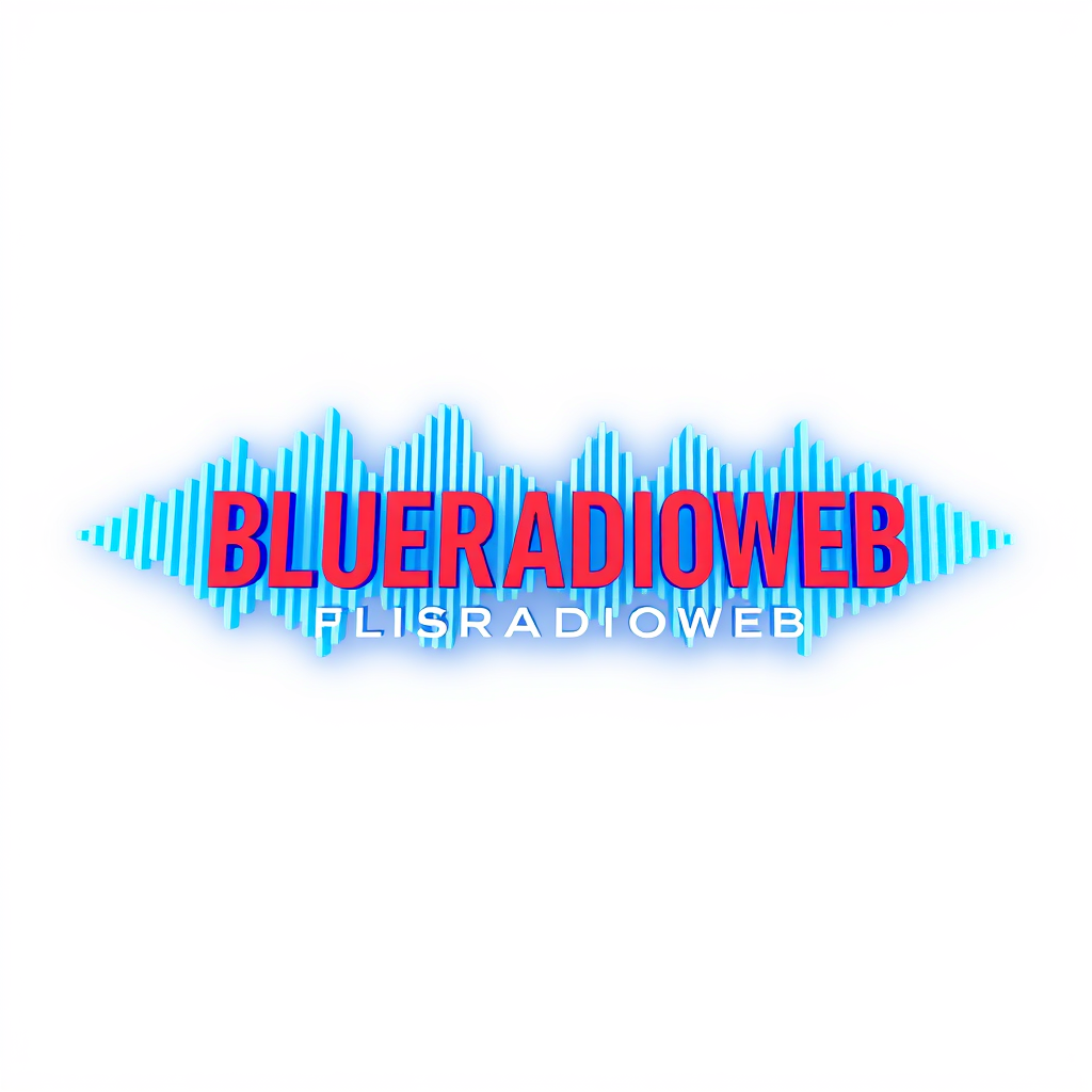 3D Logo idea: 3D logo for BLUERADIOWEB LISTEN TO YOUR MUSIC a music tech brand, 3D sound wave form, neon blue glow , three-dimensional render, realistic depth and s