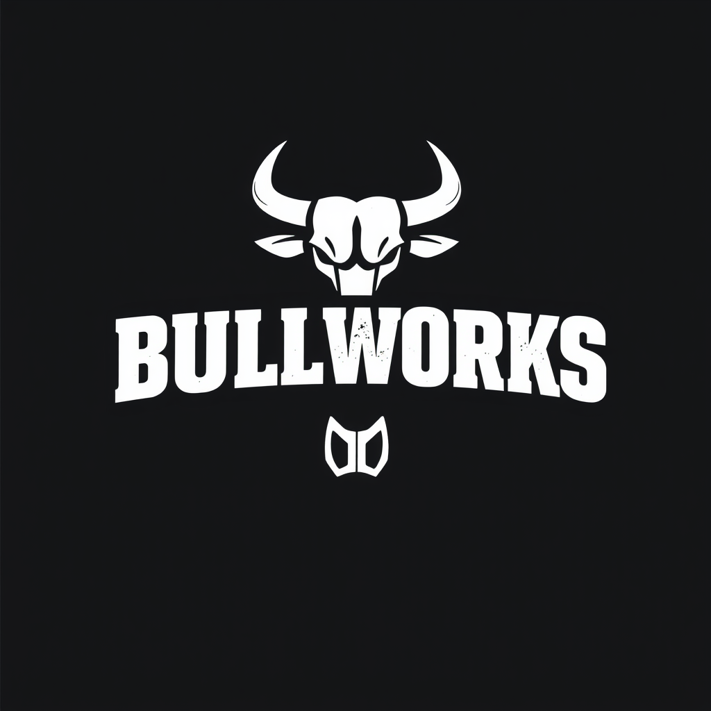 Main logo studio: Modern professional logo for “BullWorks,” a local junk removal, hauling, grading, and gravel delivery company. Create a bold custom wordmark with stro