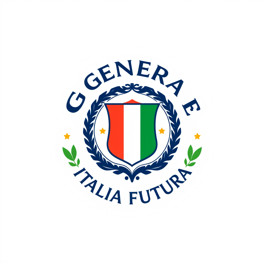 Emblem Logo idea: emblem logo of Genera un logo di un partito politico, con colori navy, oro e verde, in cui ci sia in risalto anche il tricolore italiano e una scritta