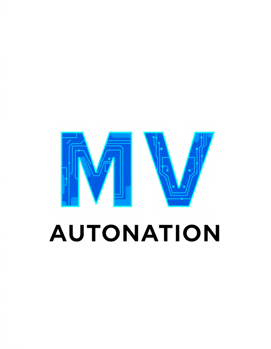 Main logo studio: Create a premium logo for MDV Automation. Make ONE bold unified monogram containing M+D+V, with all three letters fully formed, clearly readable, and 