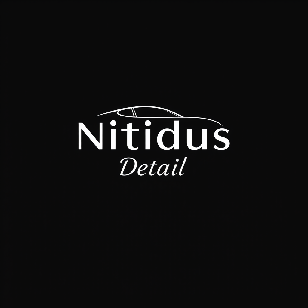 Main logo studio: Logótipo "Nitidus Detail" (corrigir ortografia: apenas um "T", não duplicar letras). Tipografia sans-serif moderna e limpa, sem serifa, elegante — não