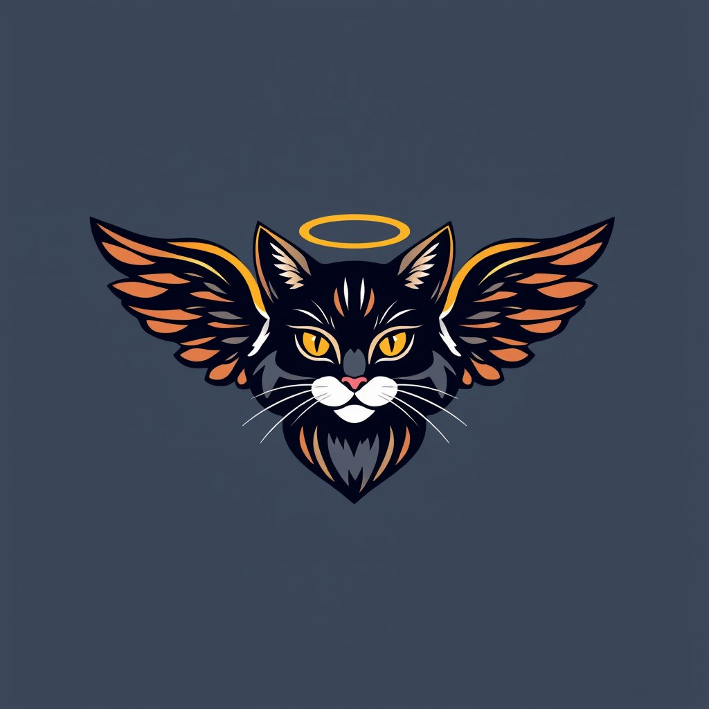 Main logo studio: Create a very beautiful cat logo version of an angel with wings.