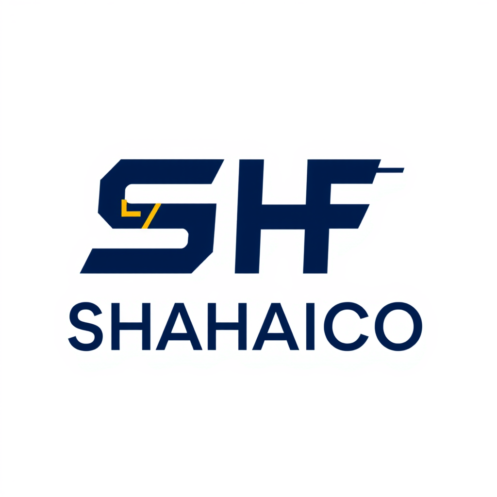 Main logo studio: Create a unique minimalist logo for "SHAHICO", an industrial electrical engineering company. Combine the letters S and H with a subtle electrical circ