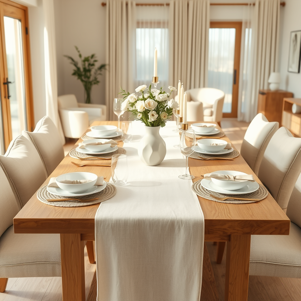 Main logo studio: Create a stunning, photorealistic dining table setting inspired by timeless minimalism, understated luxury, and the beauty of natural materials. The o