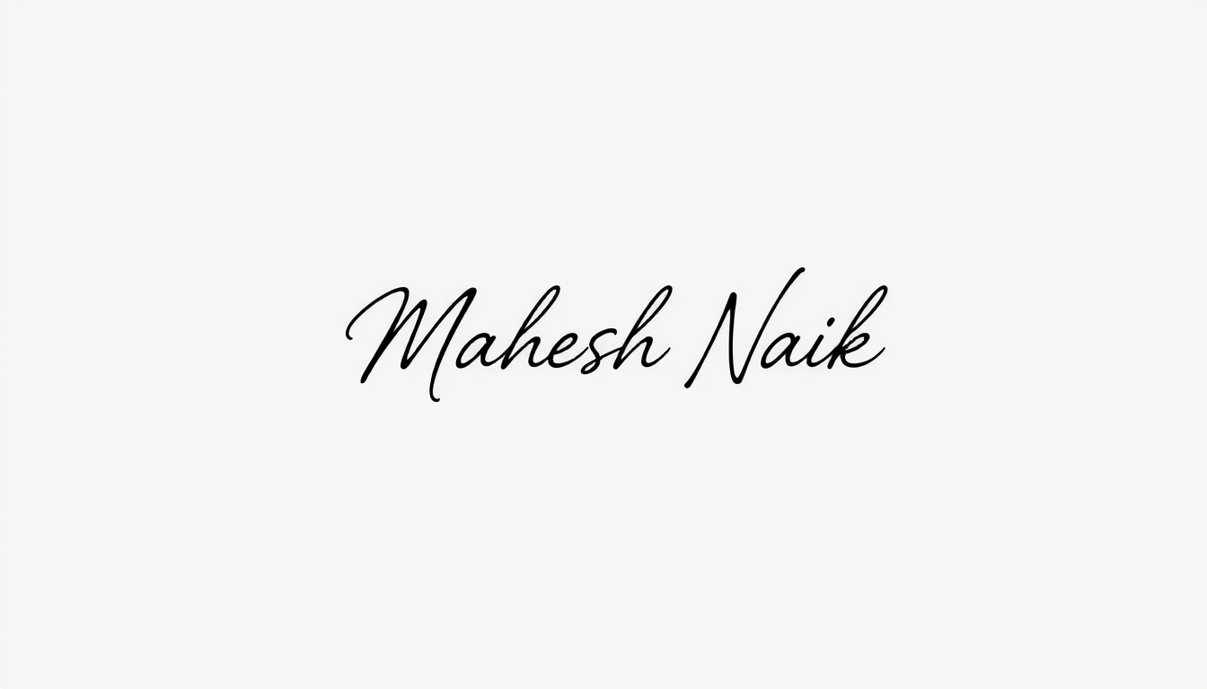 Signature Logo idea: signature logo of the name Mahesh Naik , elegant handwritten calligraphy, flowing script lettering, personal signature style, delicate pen strokes, fl