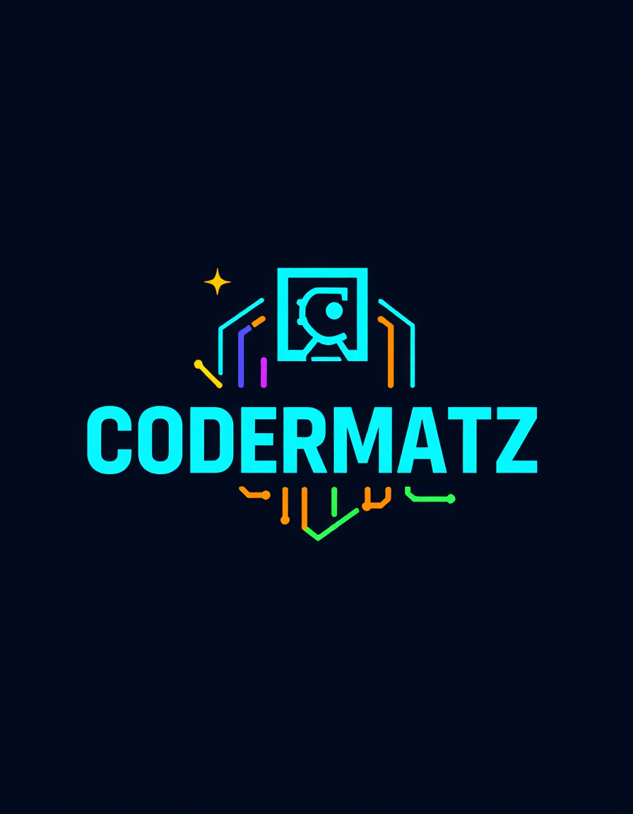 Main logo studio: Crea un logo moderno e creativo per una scuola chiamata “CODERMATZ”. Il logo deve avere uno stile tecnologico e giovanile, con colori vivaci come blu