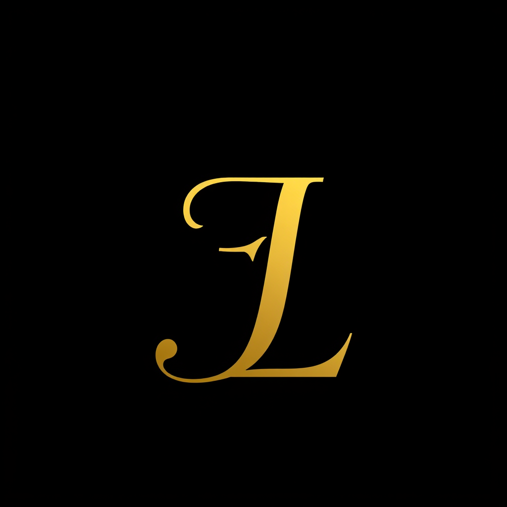 Main logo studio: elegant monogram logo combining letters F and L, gold, luxury brand rizvi