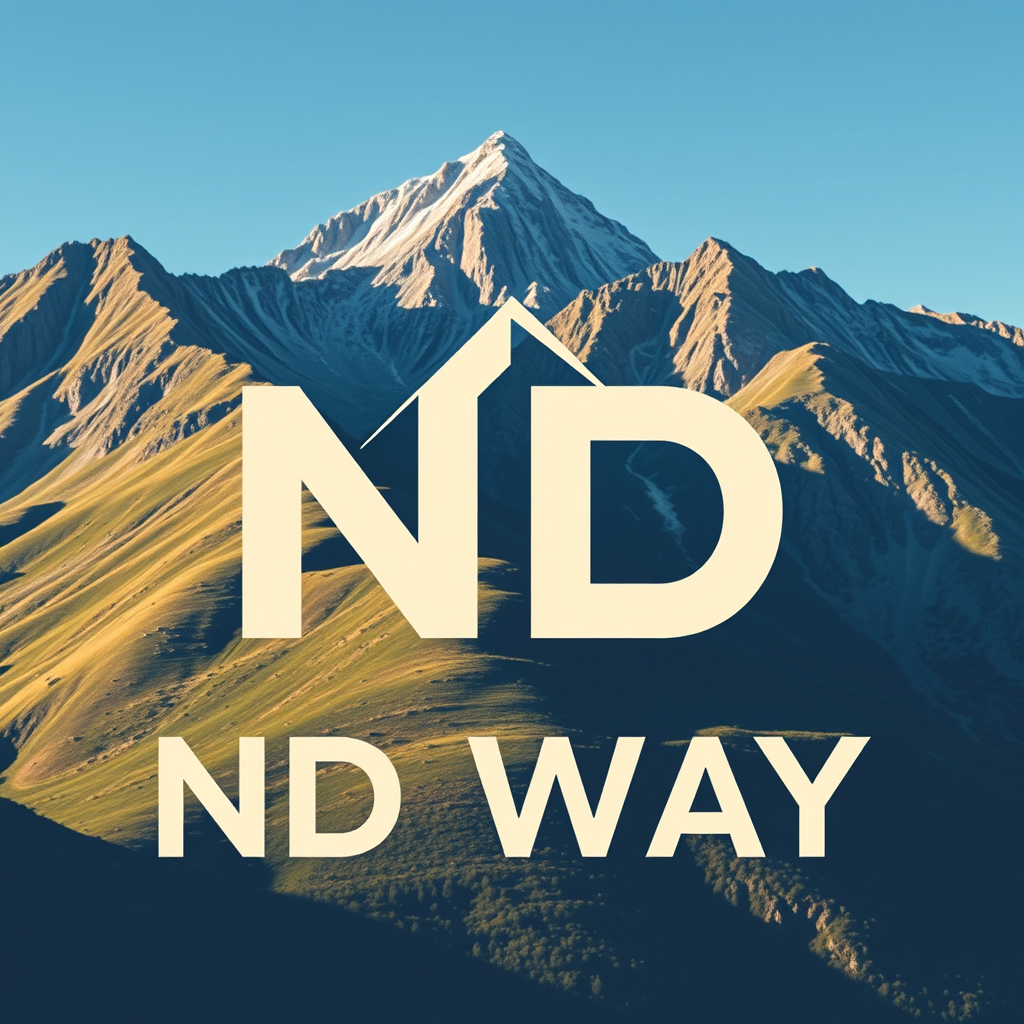 Main logo studio: creami un logo con le lettere ND WAY e al posto della A di WAY metti una montagna stilizzato e minimal come logo da felpa