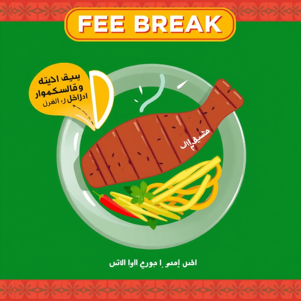 Main logo studio: لوغو لمنتج ساندويش لحومات باردة مغلف للبيع في المتاجر اسم الشركة Fee Break وبدي يكةن في بالشعار نحلة ويكون الالوان برتقالي واصفر والاساسي الاخضر الحشي