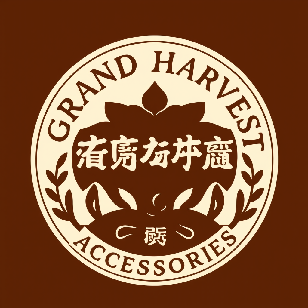 Main logo studio: 創作一款現代高級感的 Grand Harvest Accessories Logo,融合流動絲帶、織物曲線及全球連結弧線,配以深紫、淺紫和金色,背景為白色, 整體時尚、精緻且適合招牌、名片、網站、吊牌及包裝使用。