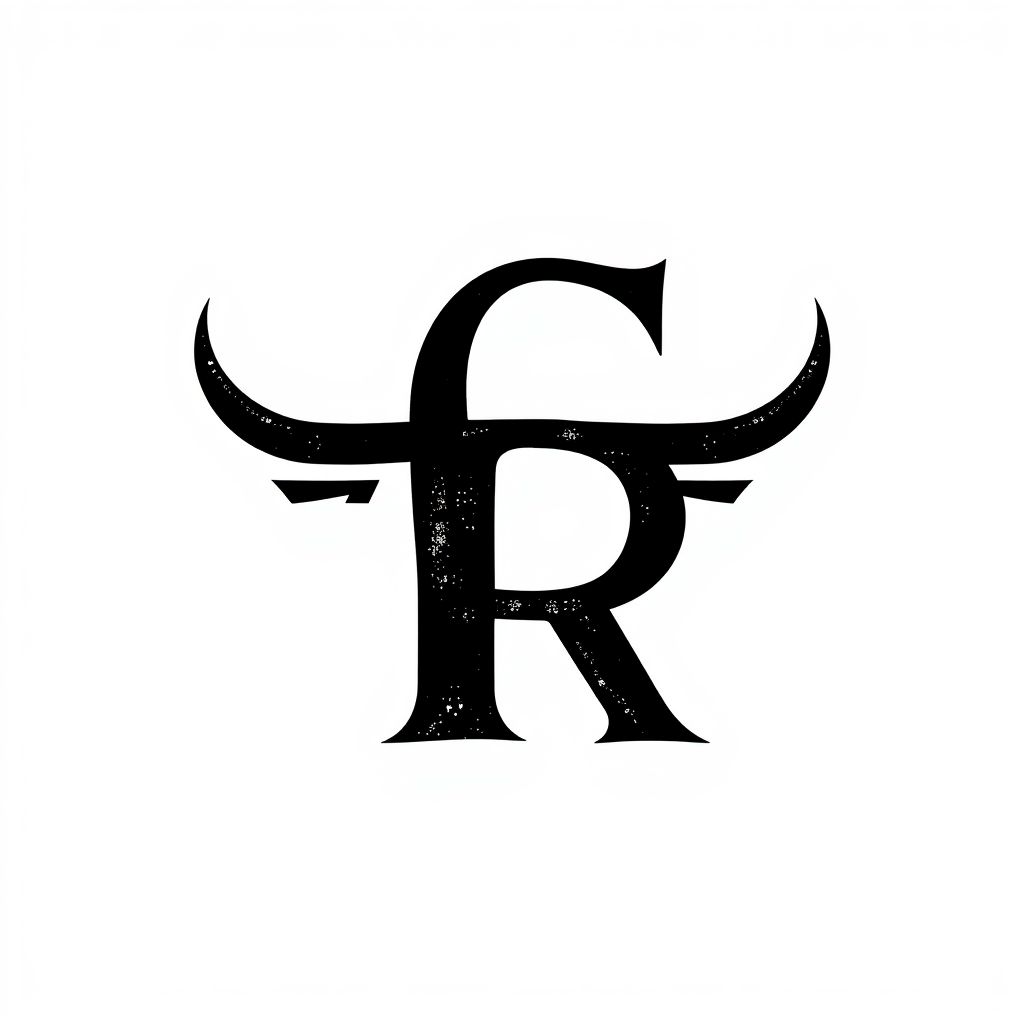 Monogram Logo idea: monogram logo combining the letters Traditional Mexican cattle branding iron (fierro ganadero), inspired by historic bullfighting ranch brands. Create