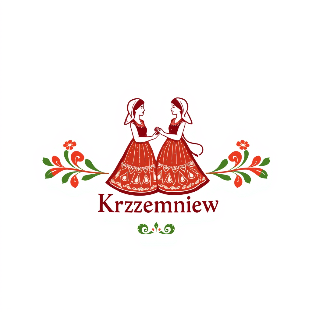 Main logo studio: Stwórz kolorowe, radosne logo dla „KGW Krzemieniew”. Polski folklor inspirowany wzorami łowickimi: barwne kwiaty, czerwone róże, zielone listki, ludow
